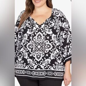 Ruby Rd plus size 2x Boho top woven Printed silk top